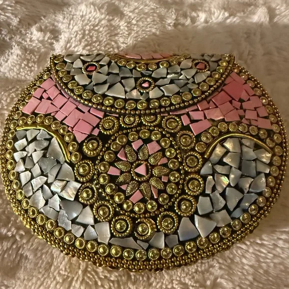 RAMLA Pink Beverly Hills Handmade Mosaic Moroccon Clutch Crossbody Bag $250 - Picture 4 of 12